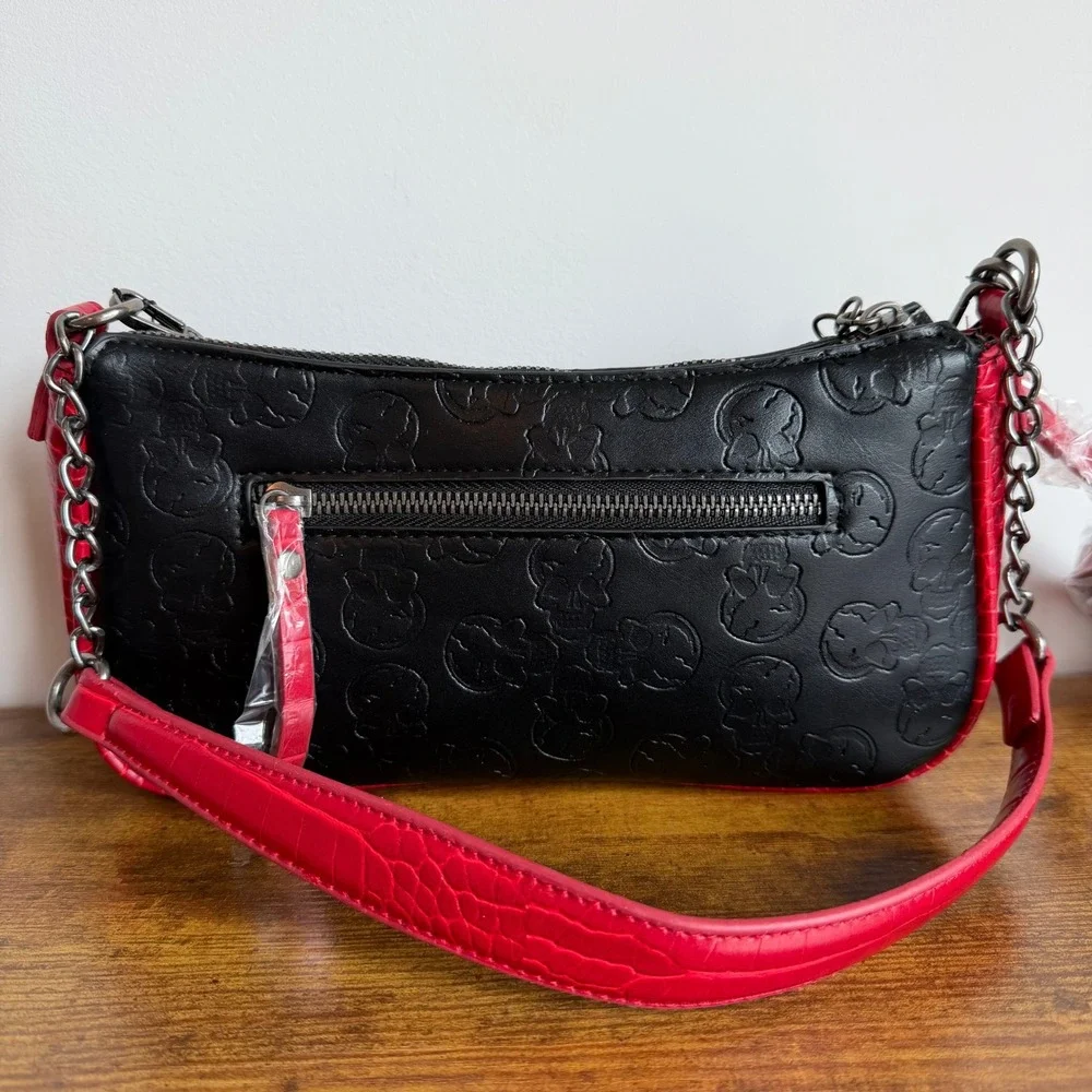 New Ed Hardy Black Red Croc Embossed Skull Crossbody Shoulder Handbag Y2K Charms